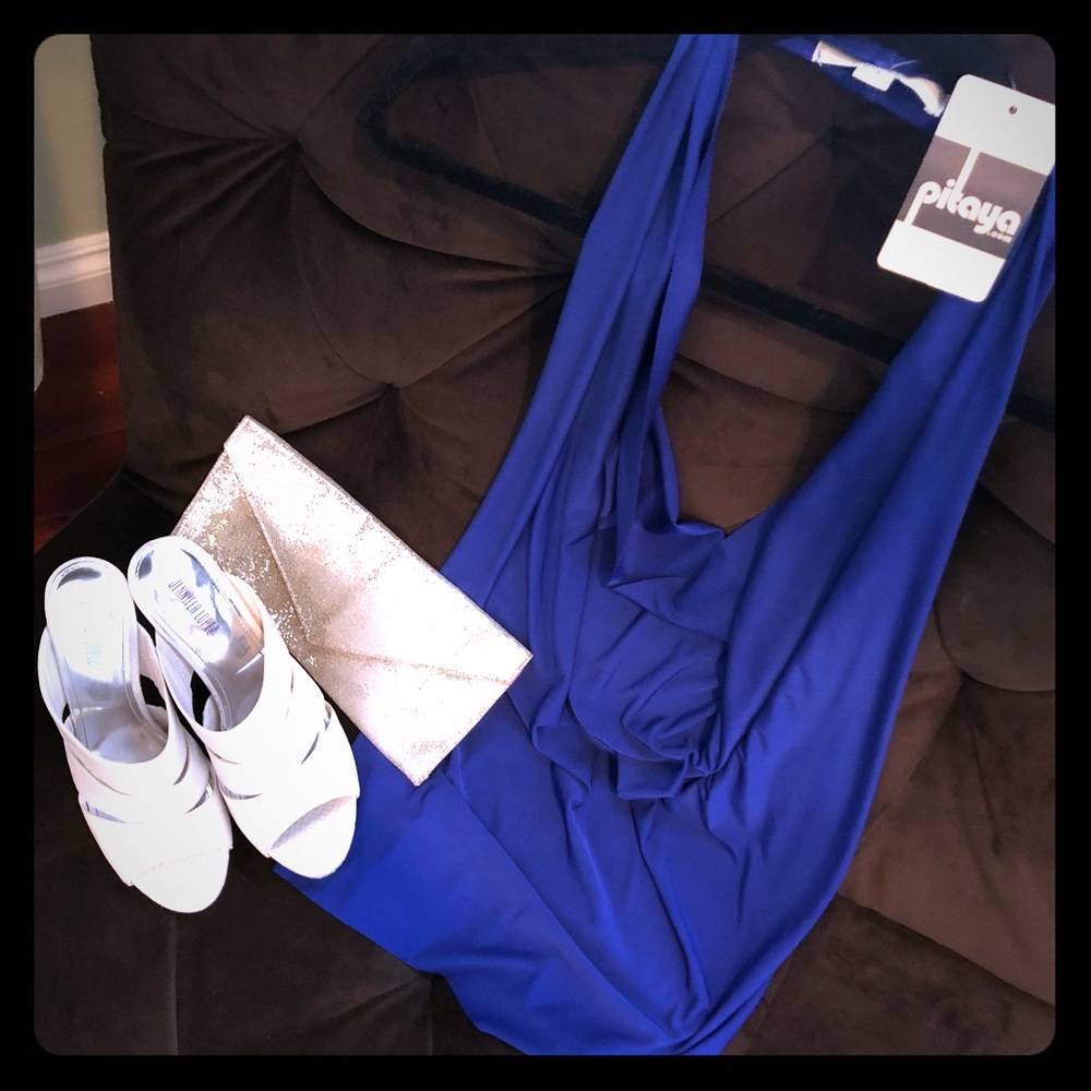Royal Blue draped neck halter shirt Size S